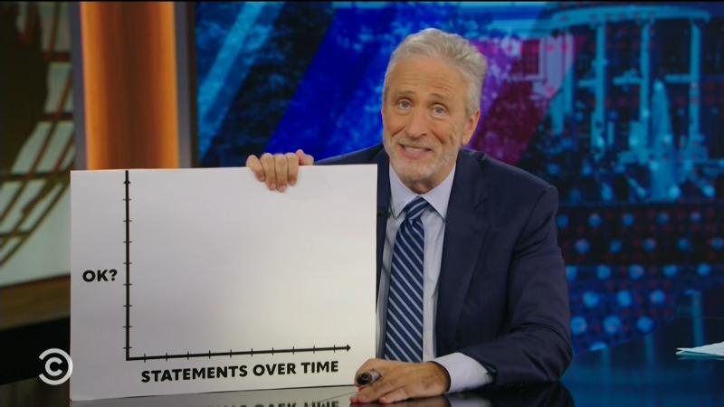 Jon Stewart zomba das táticas de distração de Trump.