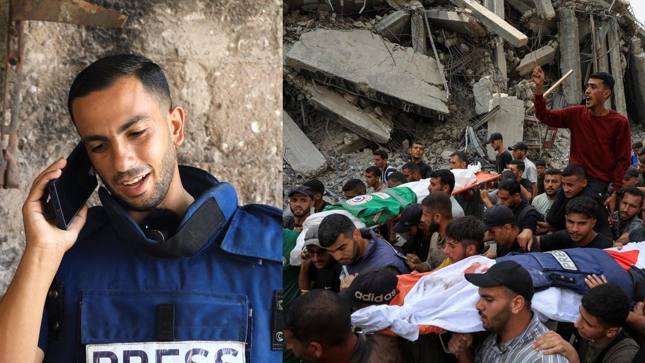 Funerais trágicos de cinco jornalistas da Al Jazeera em Gaza.