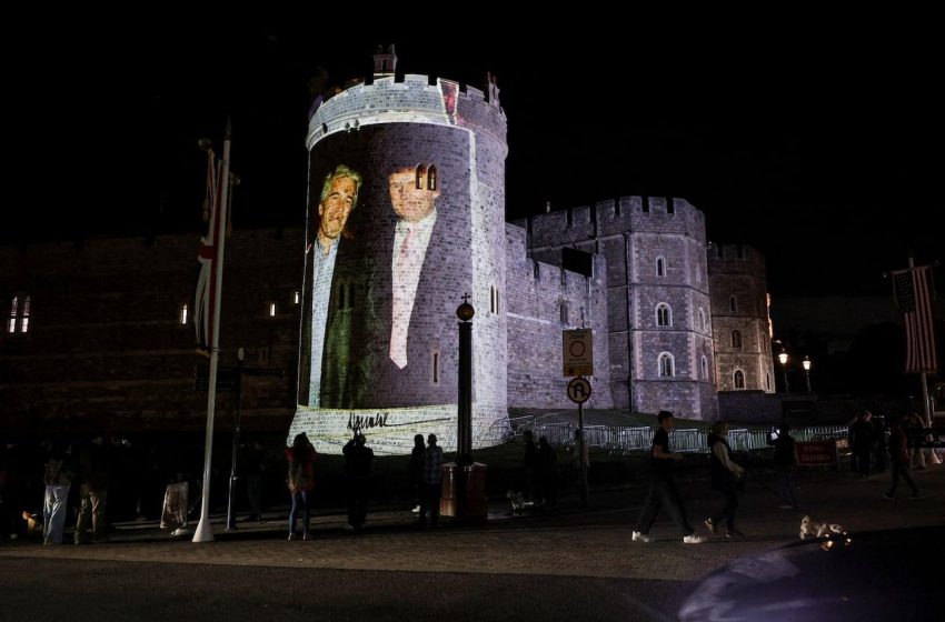 Imagens de Trump e Epstein em impressionante stunt no Castelo de Windsor.