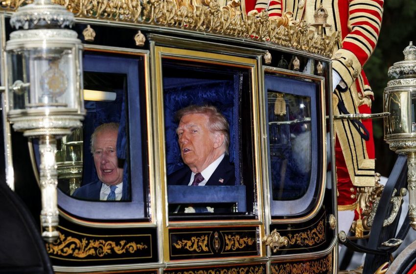  Momentos vívidos registrados na visita de Trump ao Reino Unido.